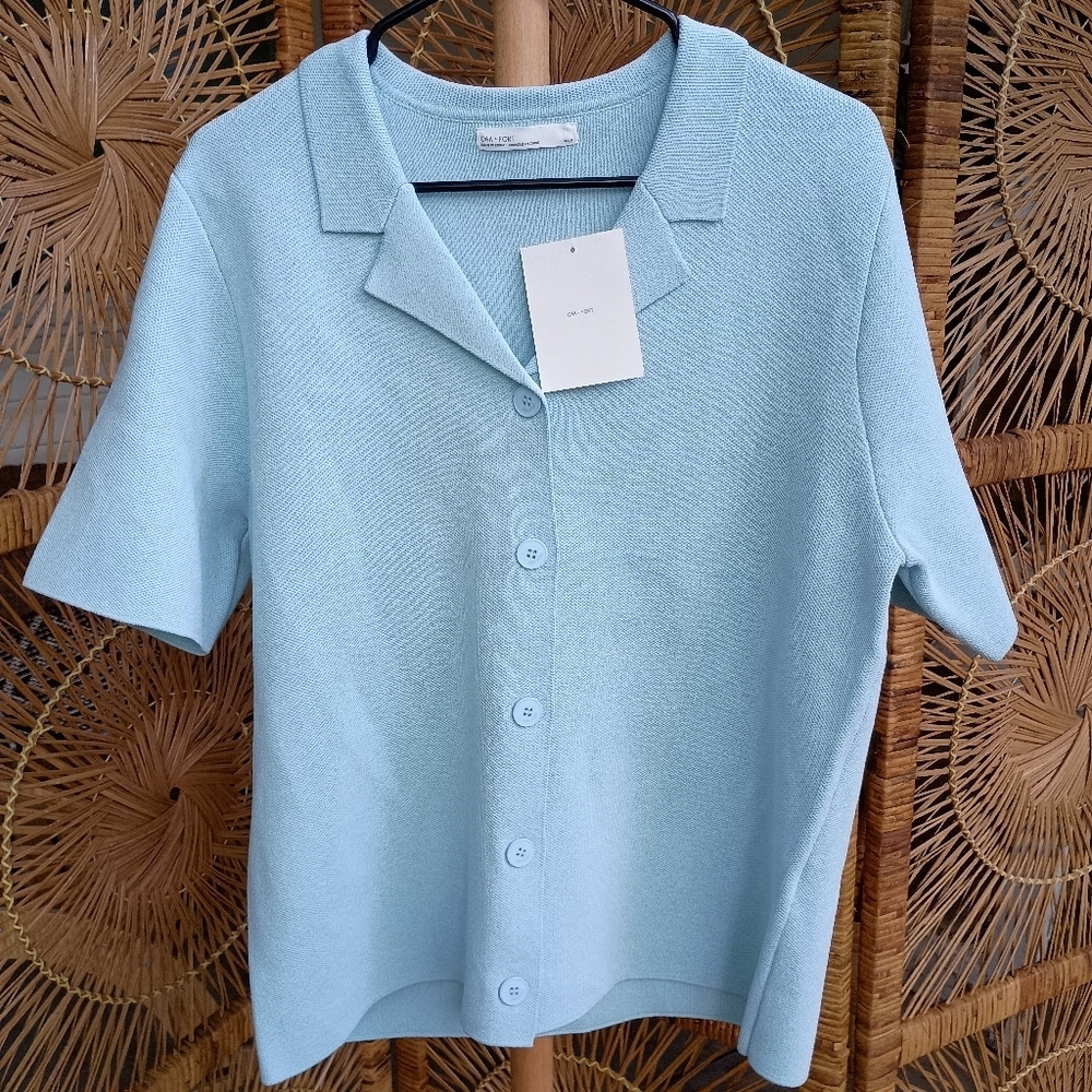 NWT Oak + Fort Light Blue Oversized Collared Cardigan_Med - Picture 5 of 10